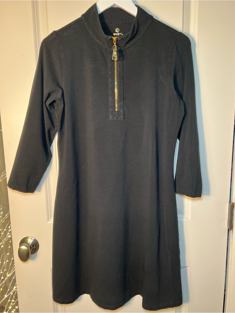 Spartina 449 Nora Black Half‑Zip Long Sleeve Performance Dress with Gold Zip L - Picture 4 of 14